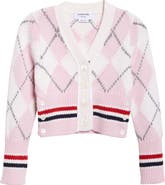 Thom Browne Argyle Intarsia Shrunken Virgin Wool Blend Cardigan
