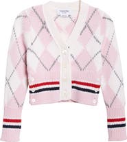 Thom Browne Argyle Intarsia Shrunken Virgin Wool Blend Cardigan