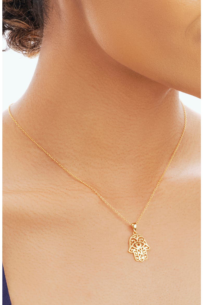 Sterling Silver Filigree Hamsa Hand Pendant Necklace, Alternate, color, GOLD
