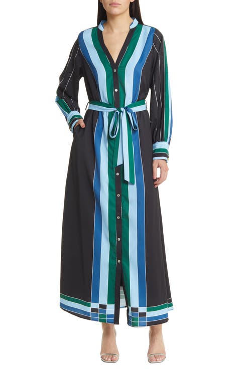 Carmine Stripe Elbow Sleeve Shirtdress