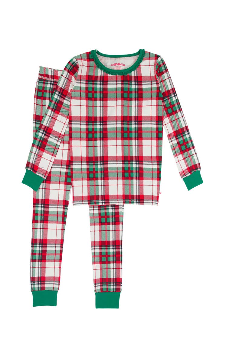 RuffleButts Modal Blend Girls Ruffle Long Sleeve Pajama Set, Main, color, Dashing Dreams Plaid