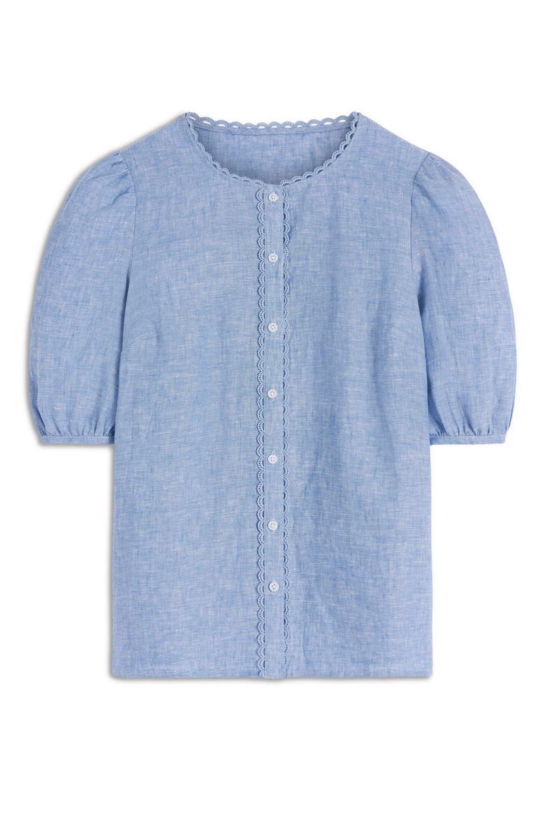 Leah Short Sleeve Linen Button-Up Shirt, Alternate, color, CHAMBRAY