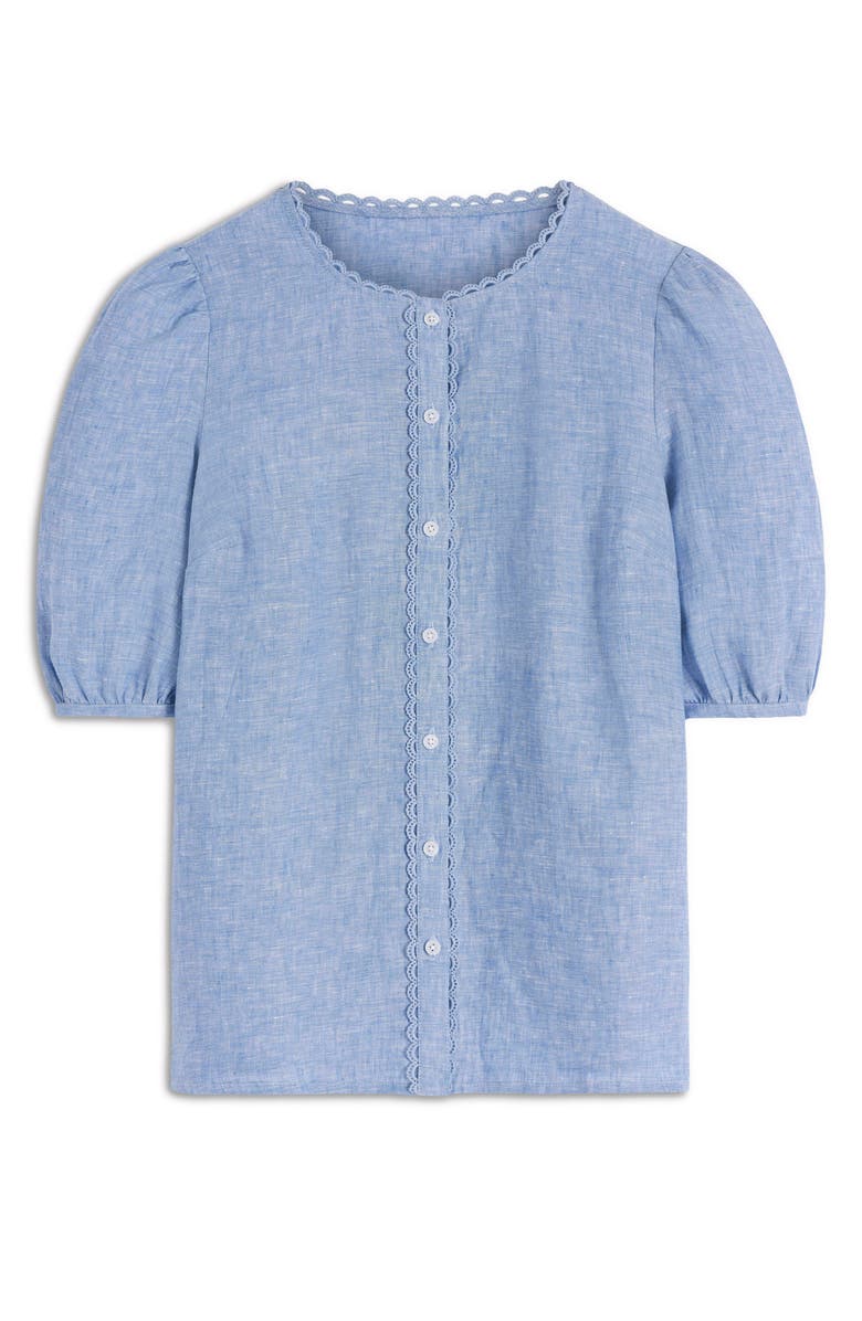 Boden Leah Short Sleeve Linen Button-Up Shirt, Alternate, color, Chambray