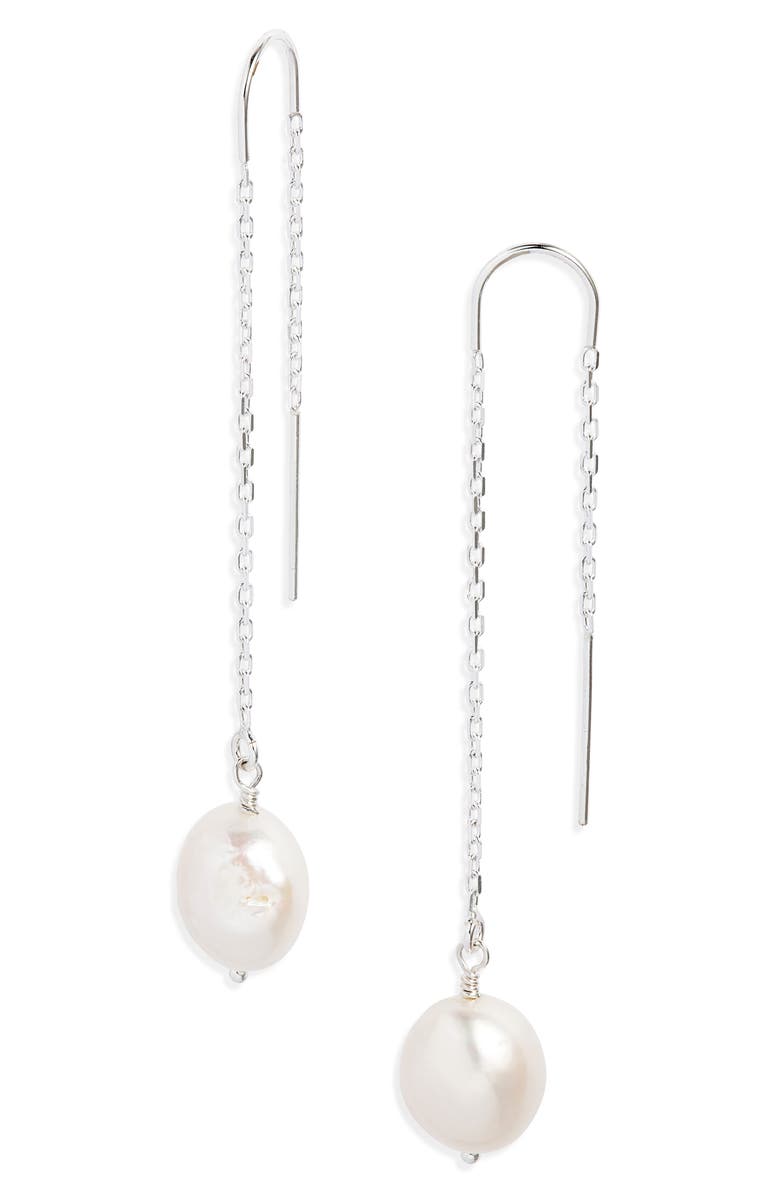 Set & Stones Sabina Keshi Pearl Threader Earrings, Main, color, Silver