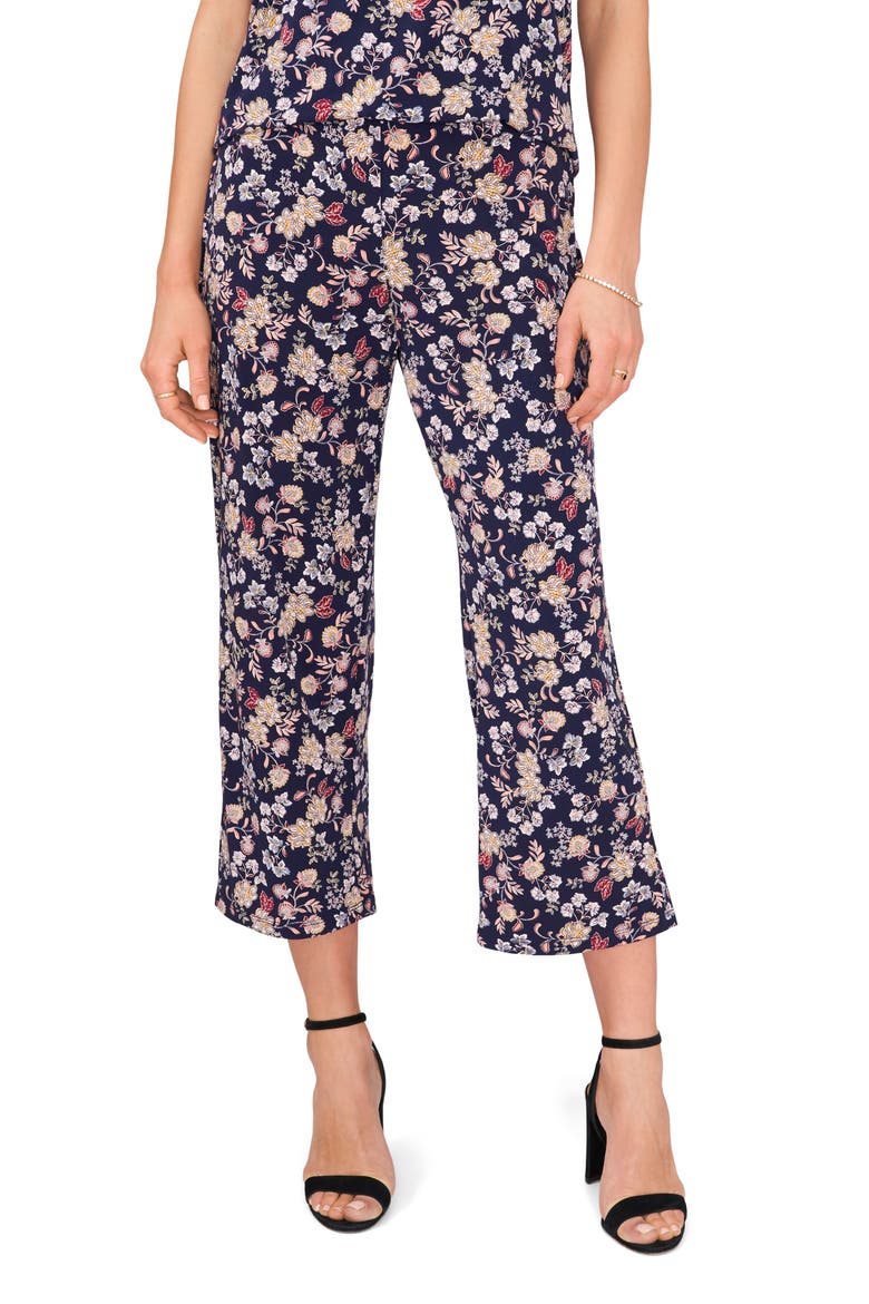 Floral Wide Leg Crop Pants, Main, color, NAVY/YELLOW