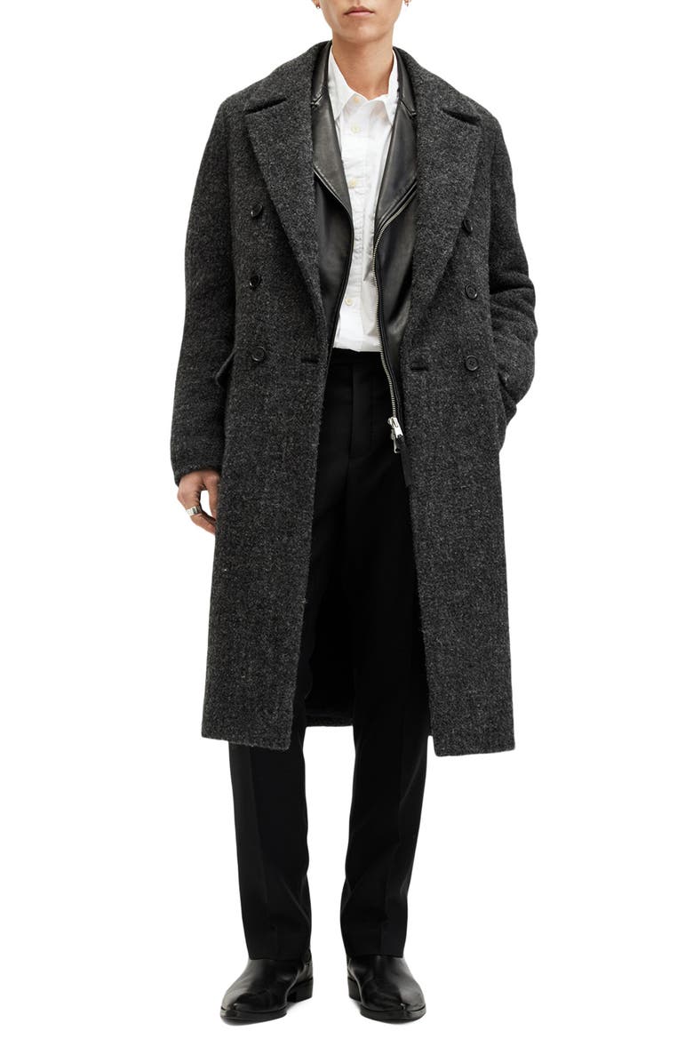 AllSaints Adler Double Breasted Wool Blend Coat, Main, color, 