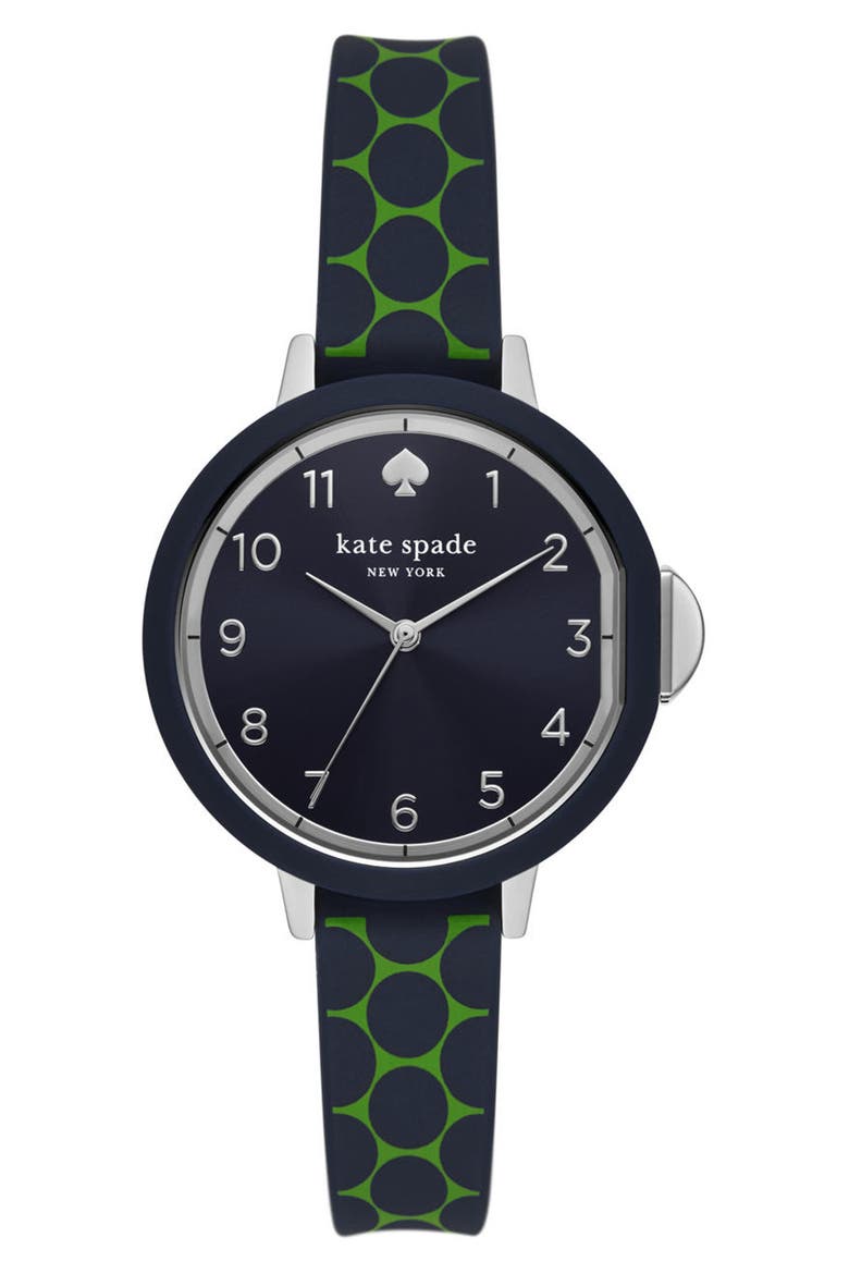 park row silicone strap watch, 34mm, Main, color, NAVY / GREEN
