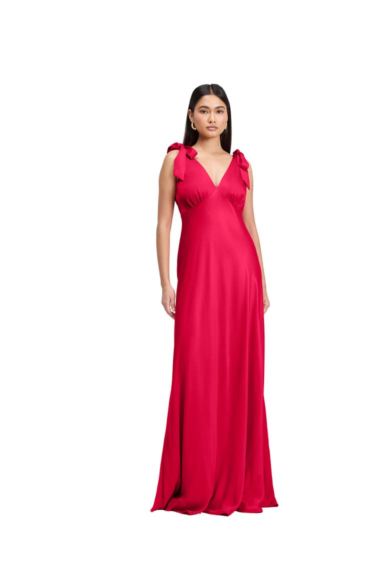 Nora Tie Shoulder Satin Maxi Dress, Main, color, Raspberry
