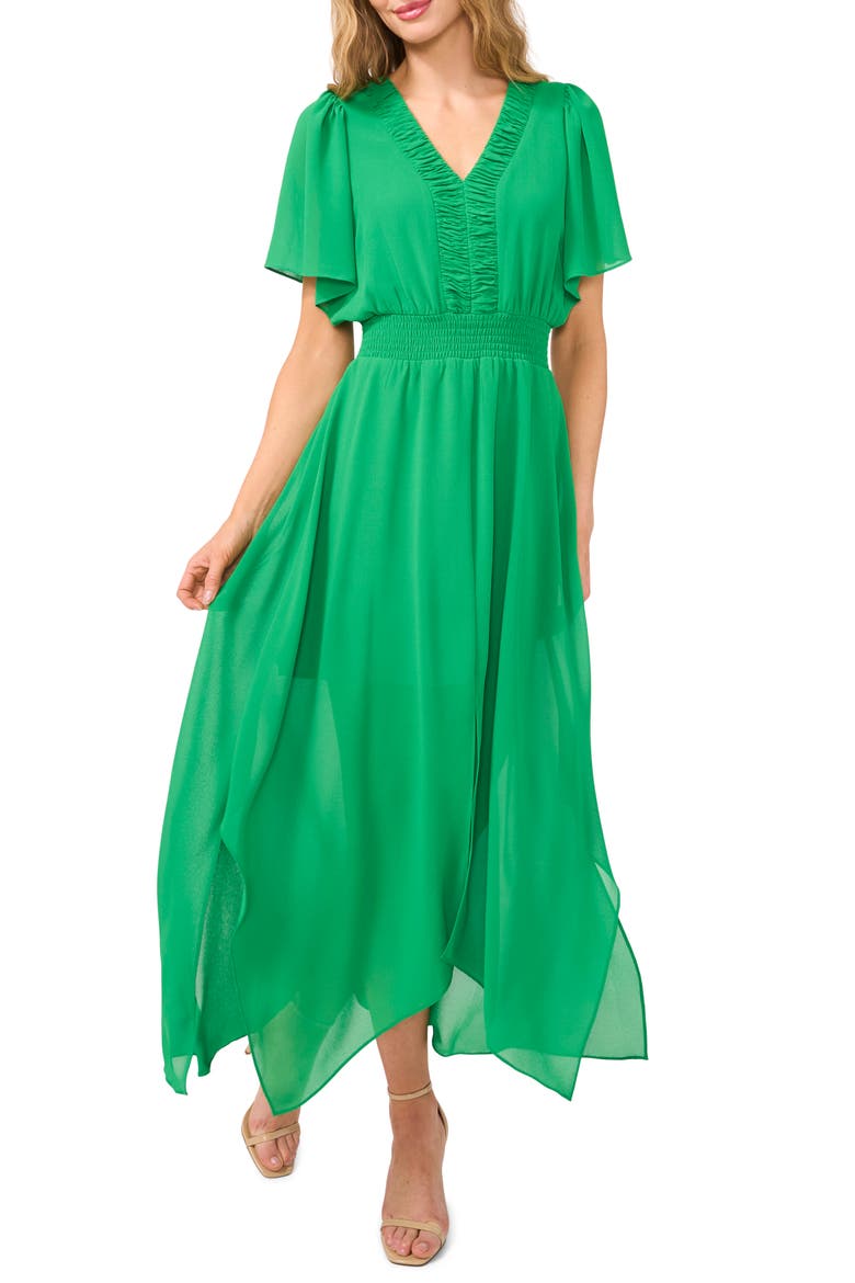 Handkerchief Hem Maxi Dress, Main, color, MEDIUM GREEN