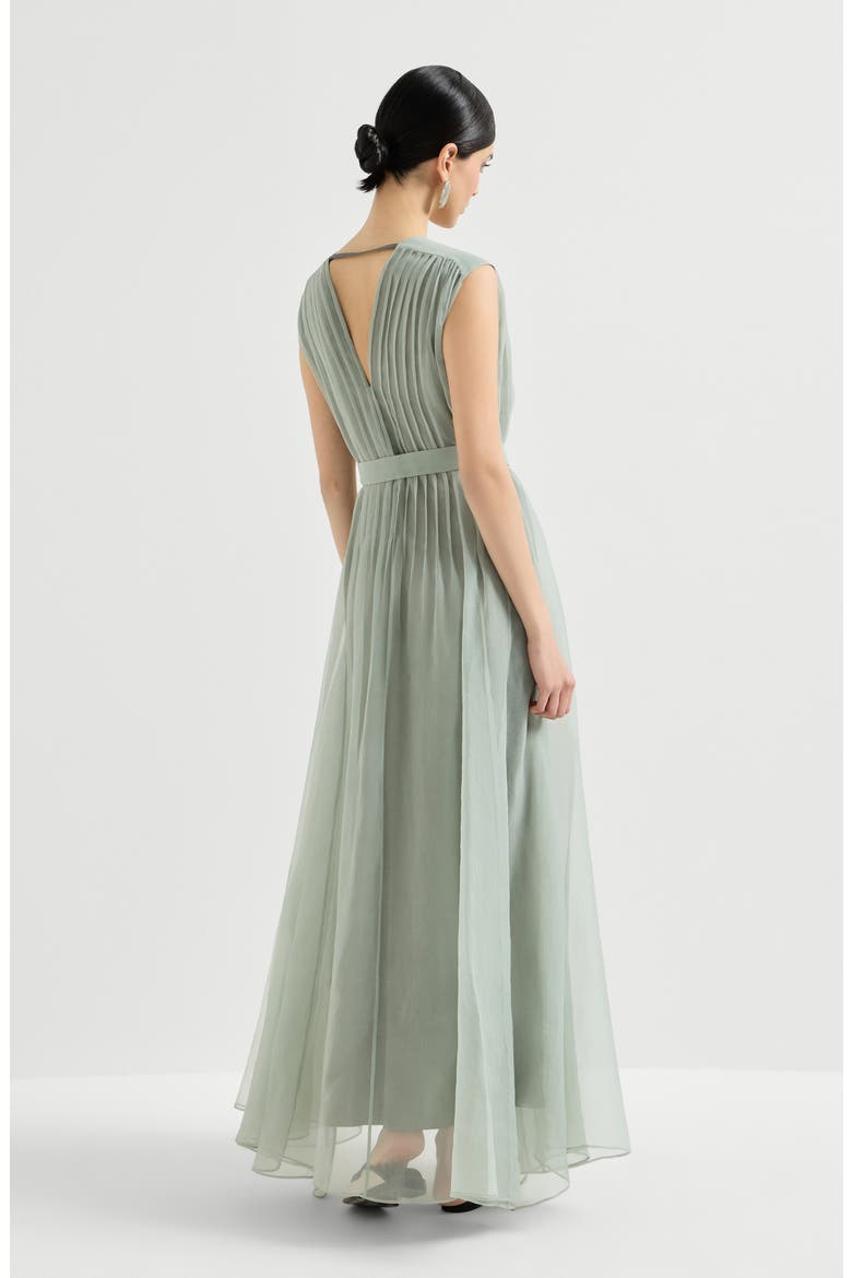 Crispy silk dress with monili, Alternate, color, Light Brown