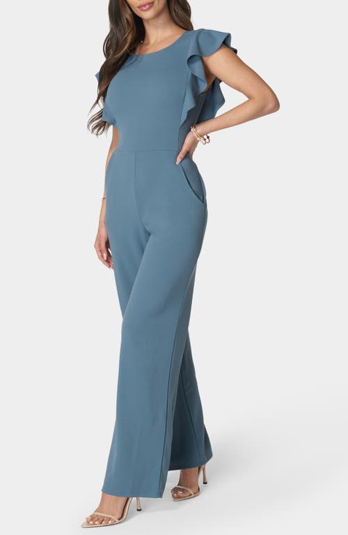 Bebe Flutter Sleeve Core Jumpsuit In Blue