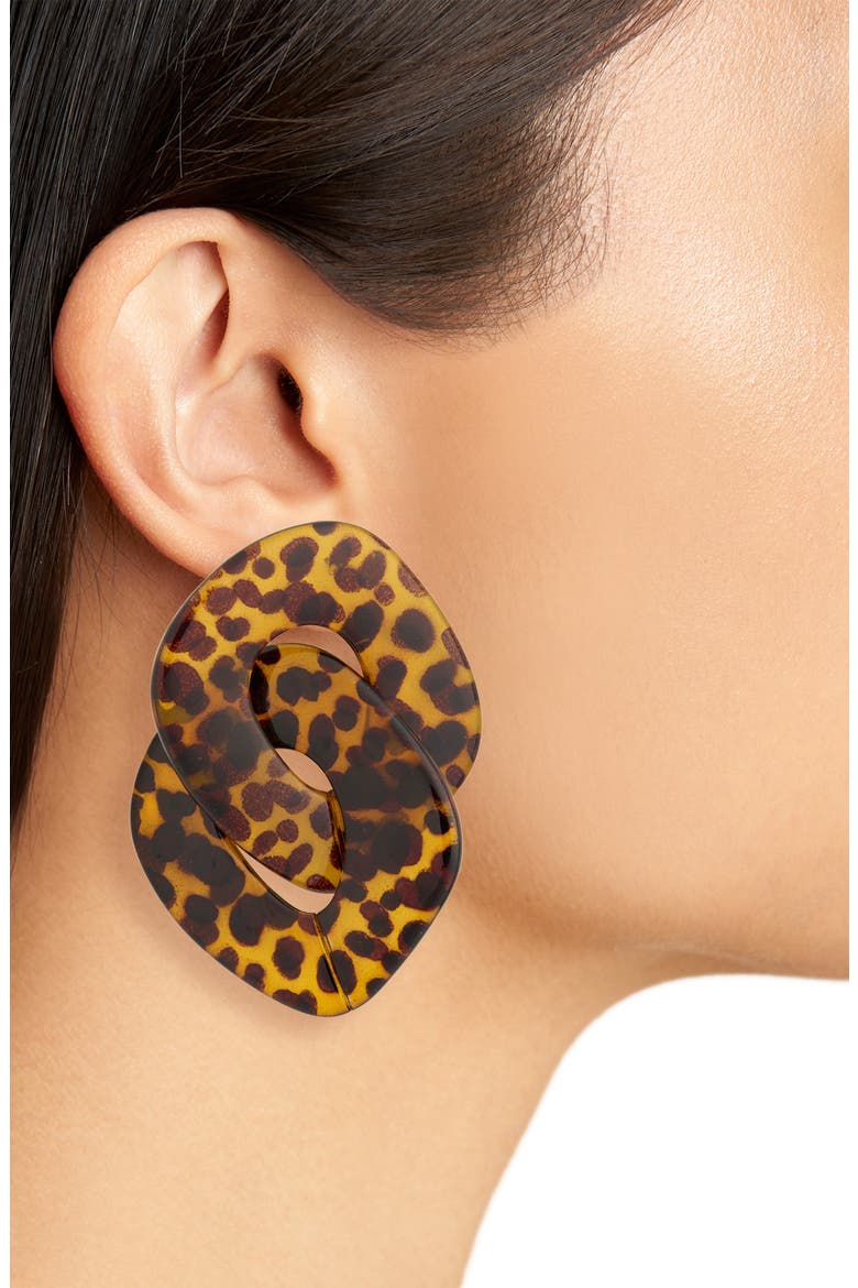 Rose Cheetah Print Acrylic Drop Earrings, Alternate, color, BROWN