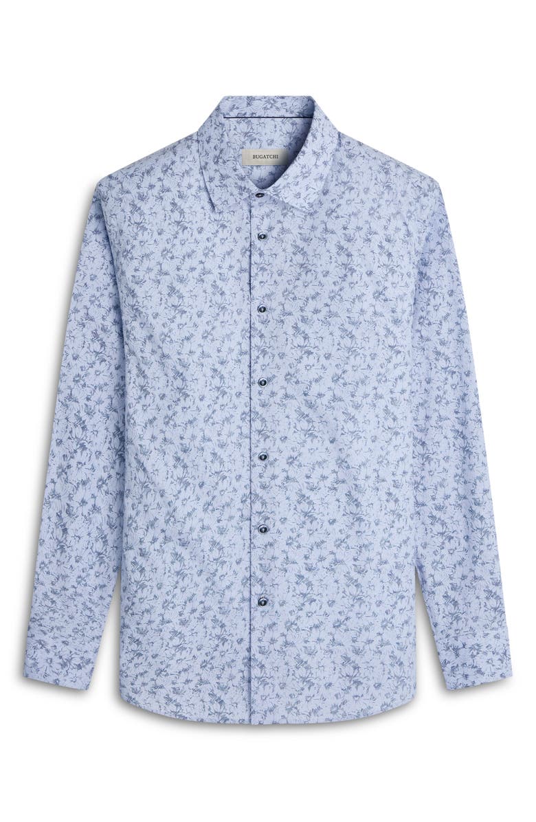 Bugatchi Julian Shaped Fit Print Button-Up Shirt, Alternate, color, Sky