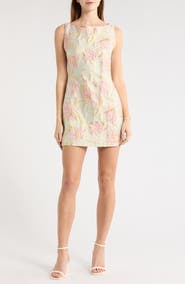 STAUD Mimi Metallic Foral Satin Brocade Dress