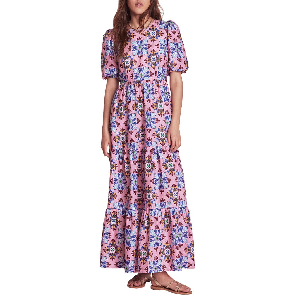 Boden Mixed Print Tiered Cotton Maxi Dress In Pink