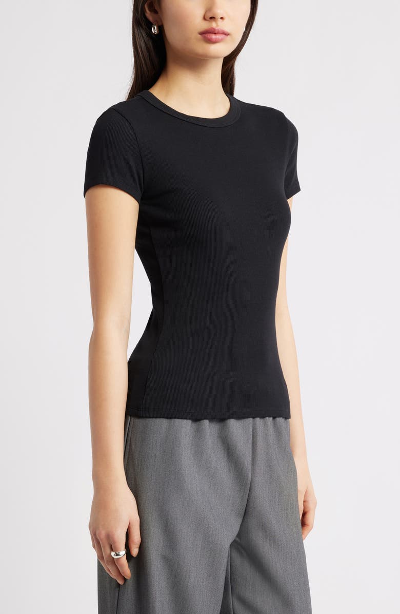 Open Edit Rib Short Sleeve Shirt, Alternate, color, Black