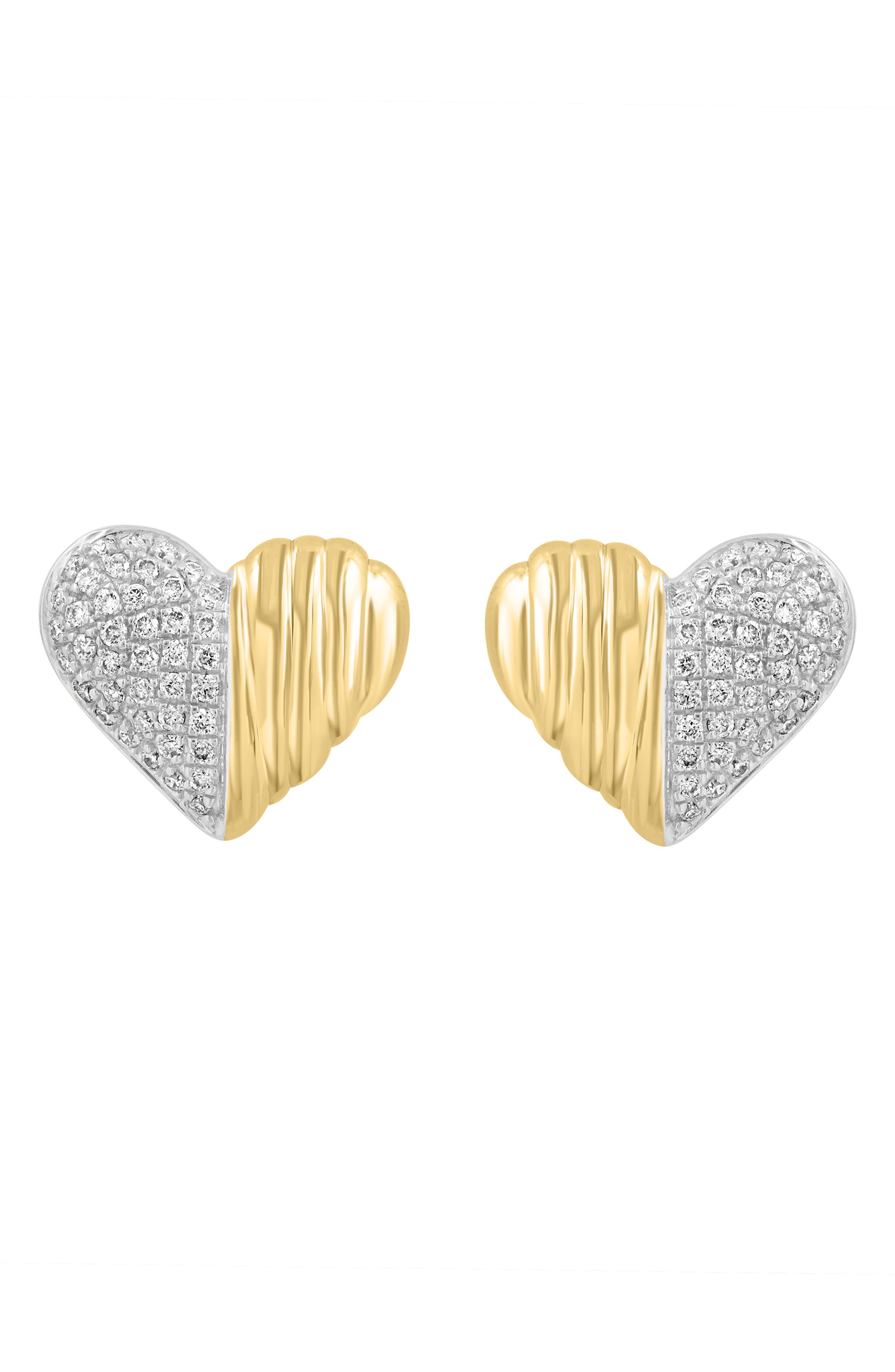 EFFY 14K Gold Diamond Heart Stud Earrings