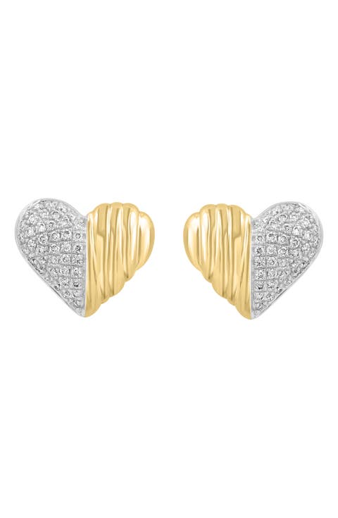 14K Gold Diamond Heart Stud Earrings
