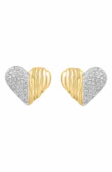 14K Gold Diamond Heart Stud Earrings