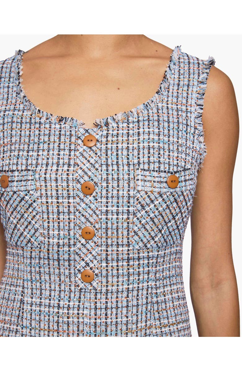 Santorelli Fanny Sleeveless Midi Sheath Dress in Luxury Tweed with Lurex, Alternate, color, Ocean Mist