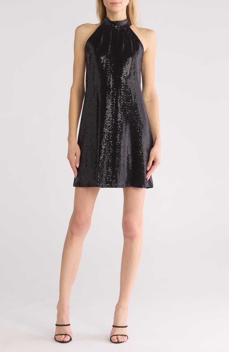 bebe Trap Disco Dot Halter Dress, Main, color, Black