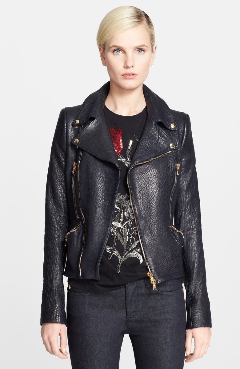 McQueen Alexander McQueen Leather Biker Jacket, Main, color,