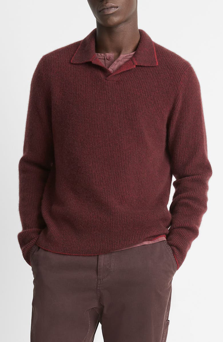 Vince Thermal Knit Boiled Cashmere Sweater, Main, color, Vermouth/ Oxblood