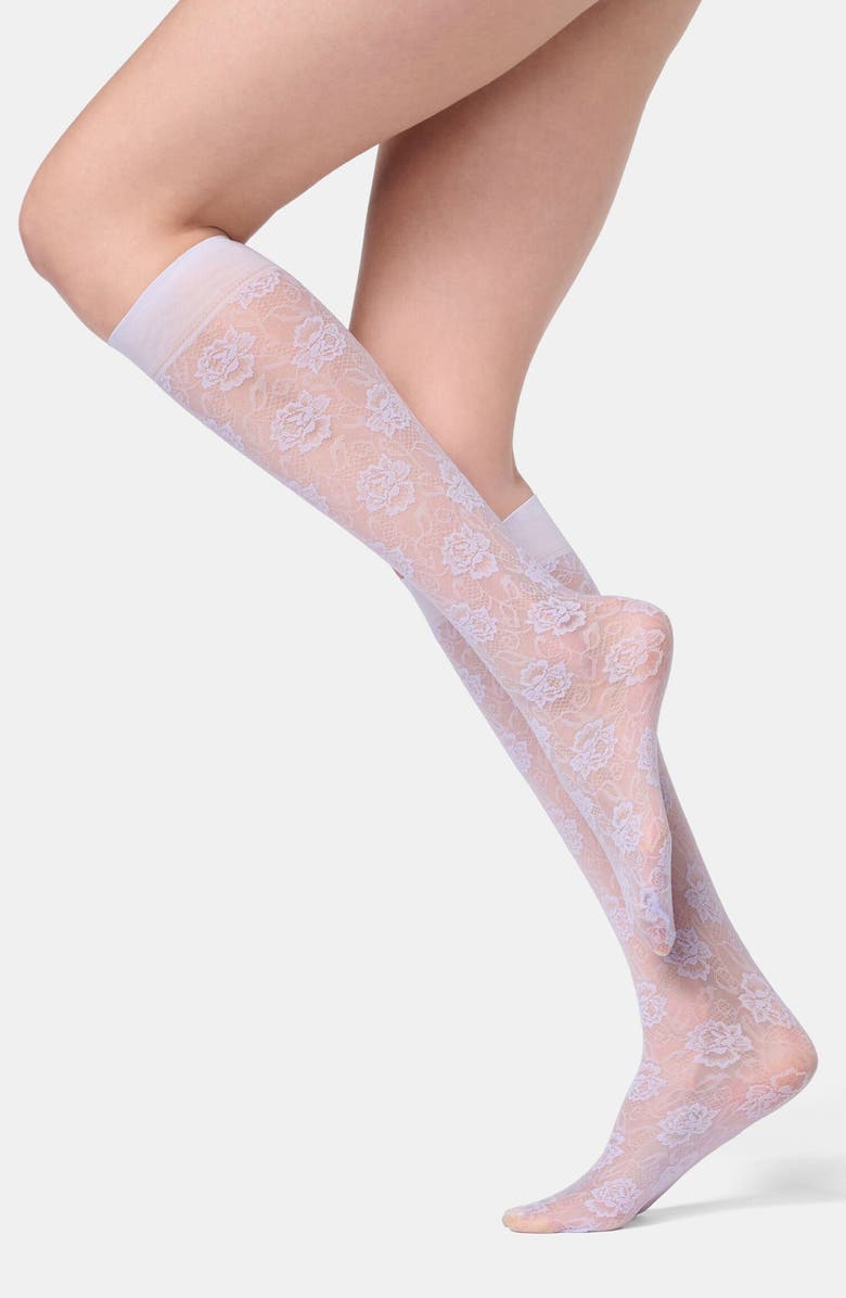 Oroblu Lace Allure Sheer Knee High Socks, Main, color, Lilac