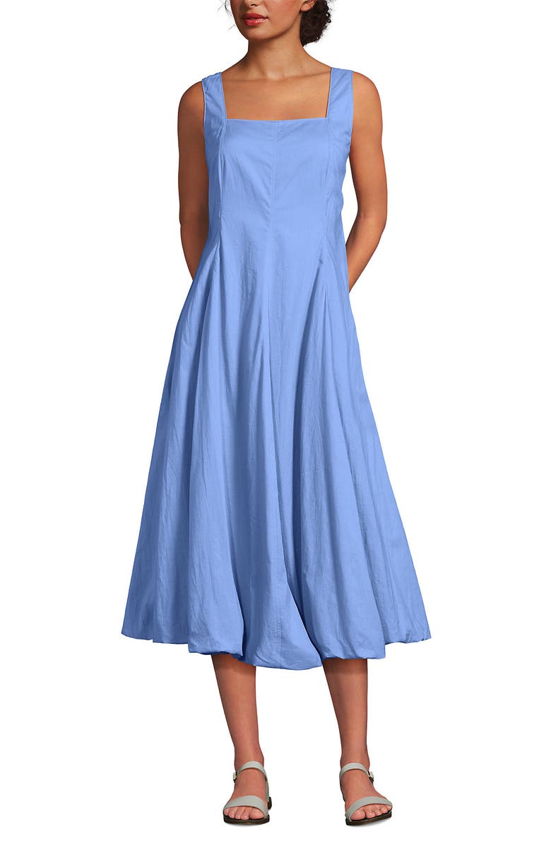 Lands' End Sleeveless Cambric Bubble Hem Midi Dress, Alternate, color, Clear Blue Sky