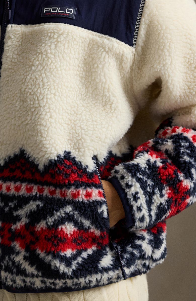 Polo Ralph Lauren Jacquard Detail High Pile Fleece Jacket, Alternate, color, Refined Navy Multi