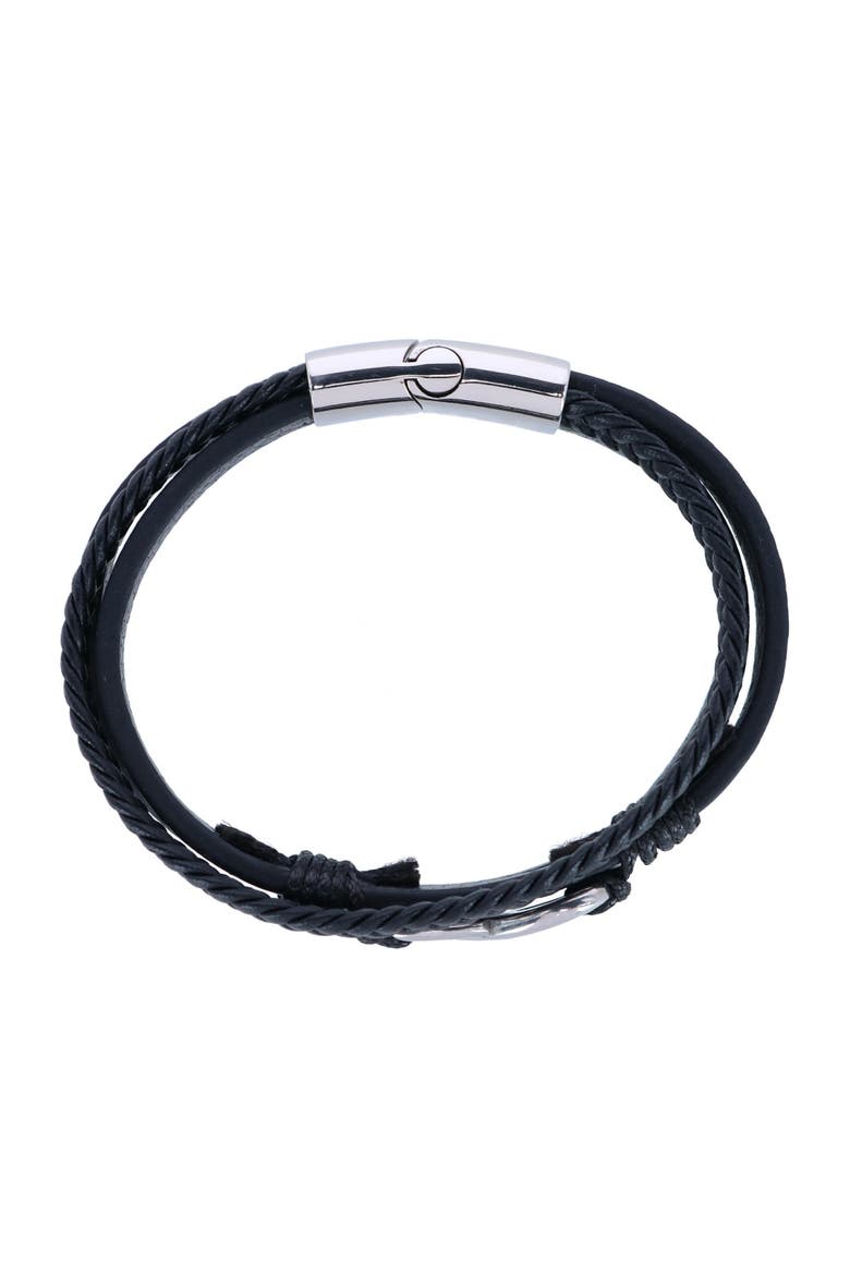 Loose Fit Infinity 3 Band Secure Clasp Leather Bracelet, Alternate, color, Silver