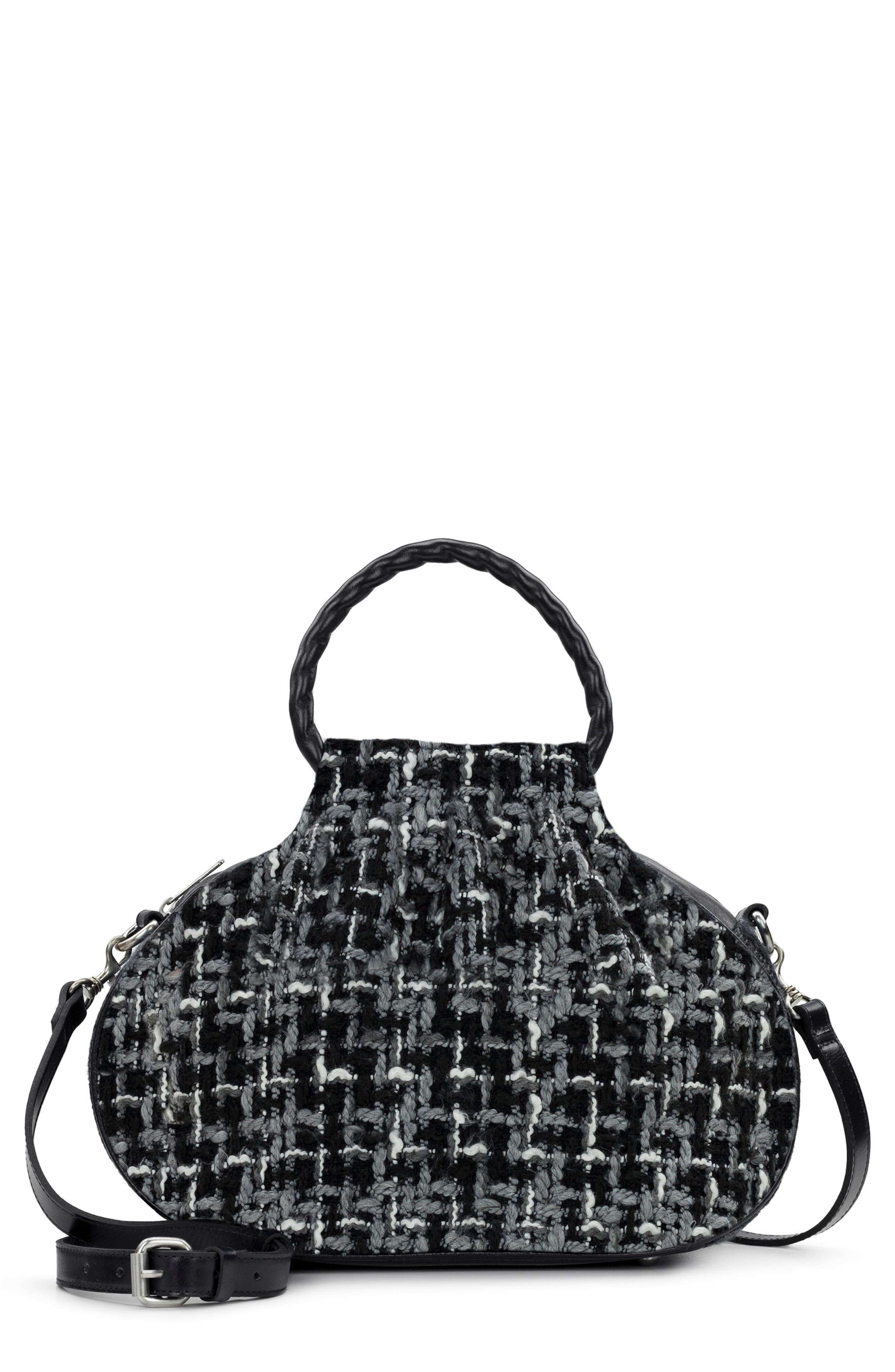 Patricia Nash Linley Tweed Bucket Bag, Main, color, Black