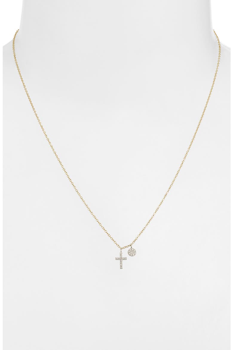 Pavé Diamond Cross Pendant Necklace, Alternate, color, YELLOW GOLD