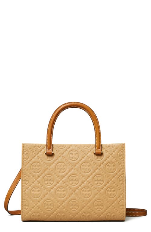Tory Burch T Monogram Pebble Leather Square Tote In Brown