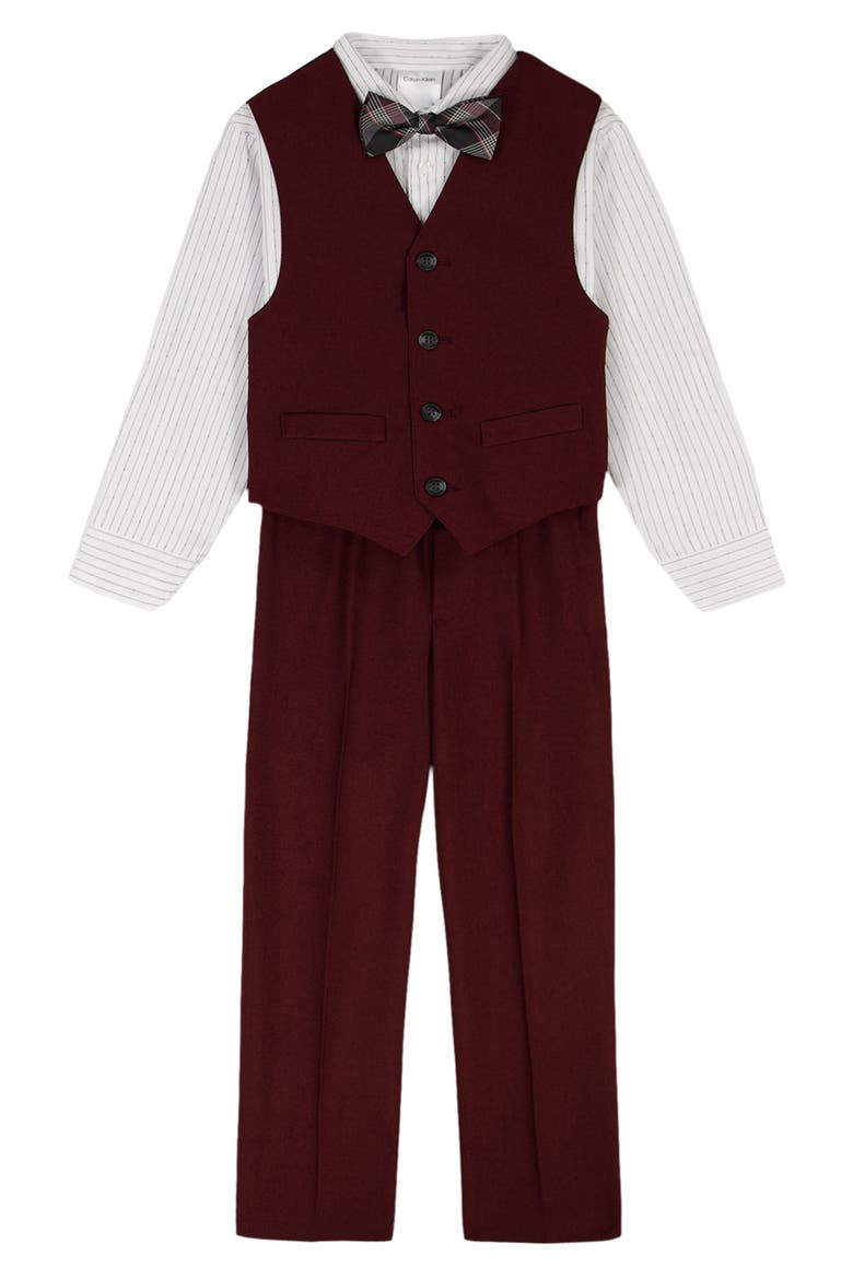 Kids' Button-Up Shirt, Bow Tie, Vest & Pants Set, Main, color, HEIRLOOM RED