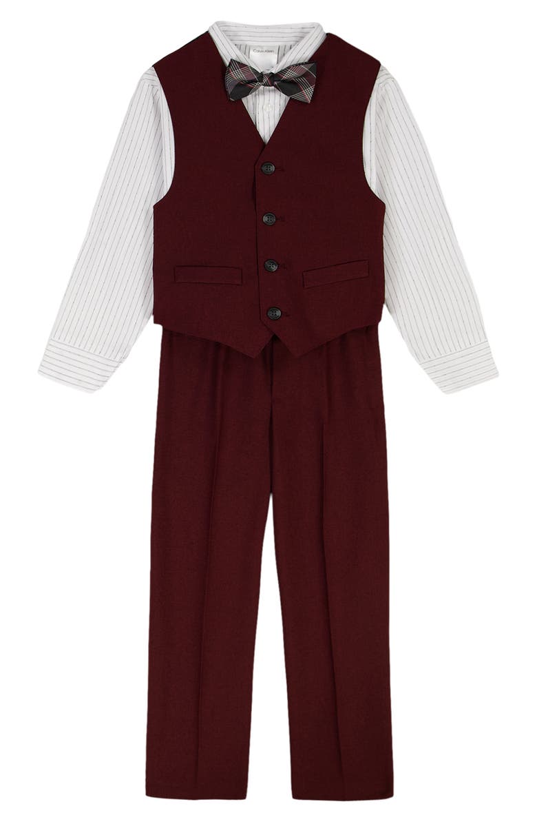 Calvin Klein Kids' Button-Up Shirt, Bow Tie, Vest & Pants Set, Main, color, Heirloom Red