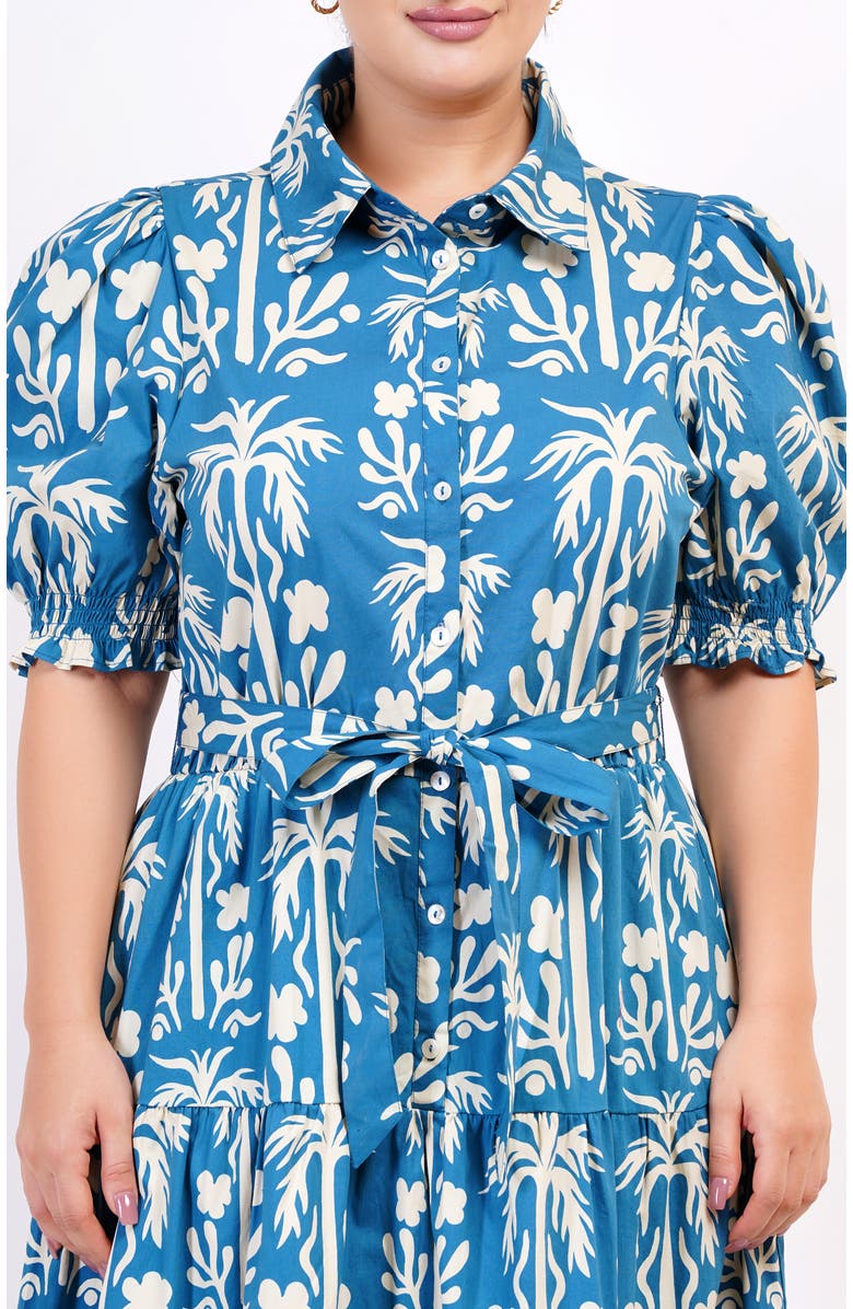 Leota Octavia Puff Sleeve Shirt Dress, Alternate, color, Teal With White Pattern