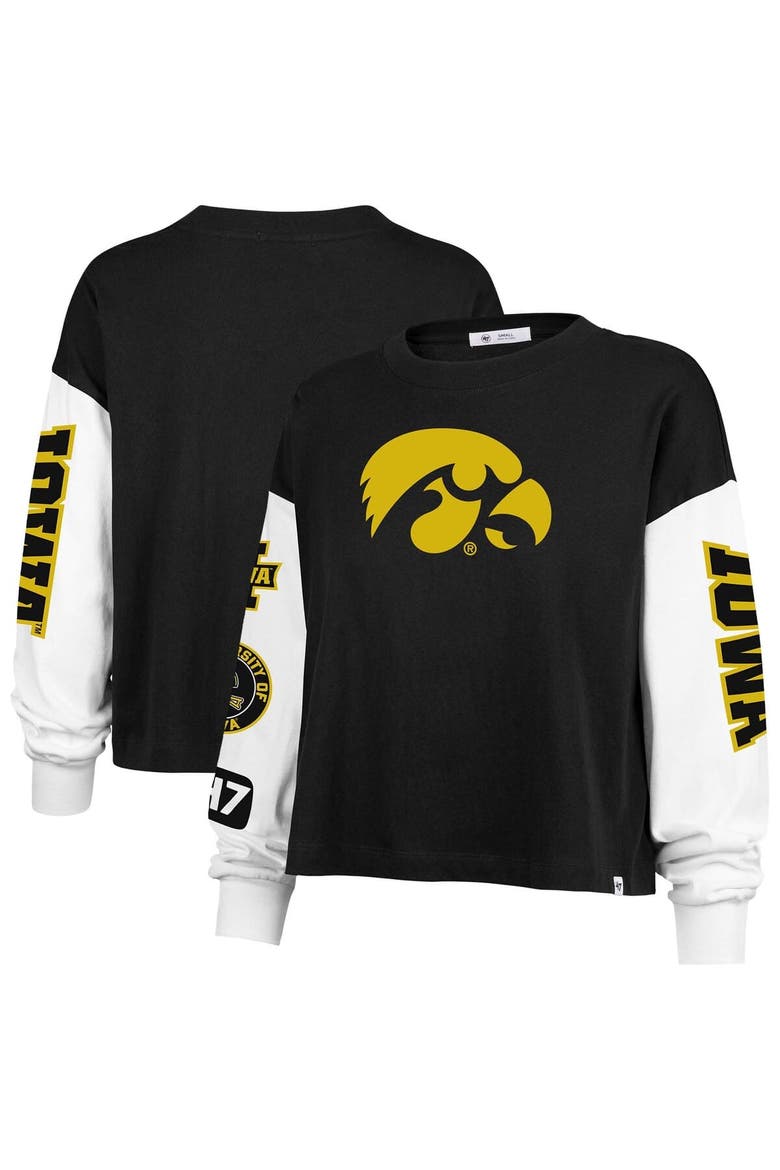 Women's '47 Black Iowa Hawkeyes Sydney Long Sleeve T-Shirt, Main, color, Black