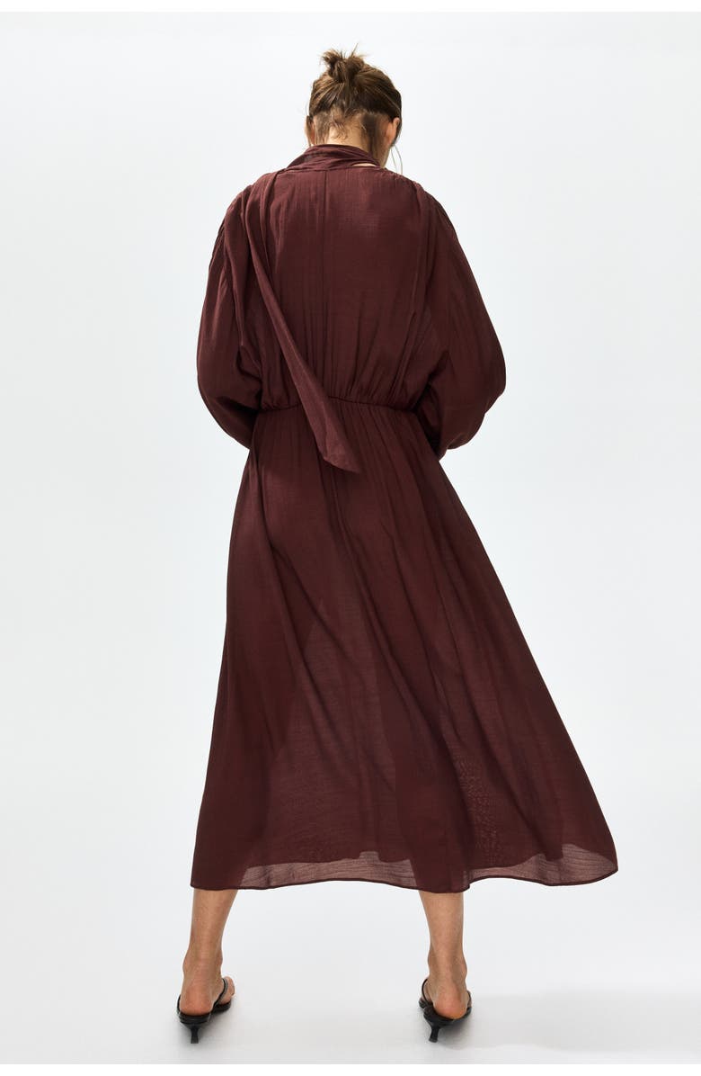 H&M Scarf-detail Balloon-sleeved Dress, Alternate, color, Burgundy