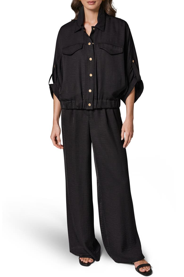Dolman Roll Tab Front Button Top, Alternate, color, BLACK