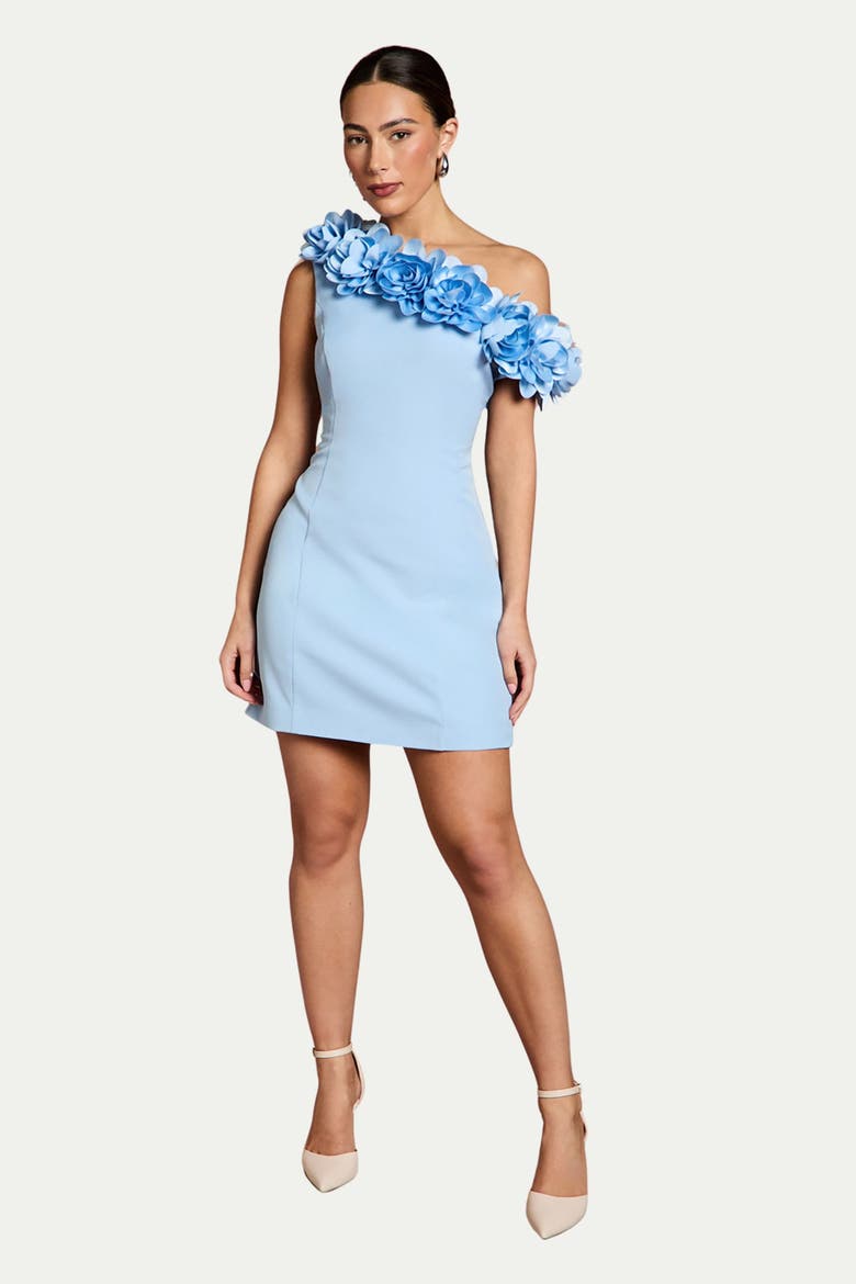 3d Floral One Shoulder Mini Dress, Alternate, color, Blue