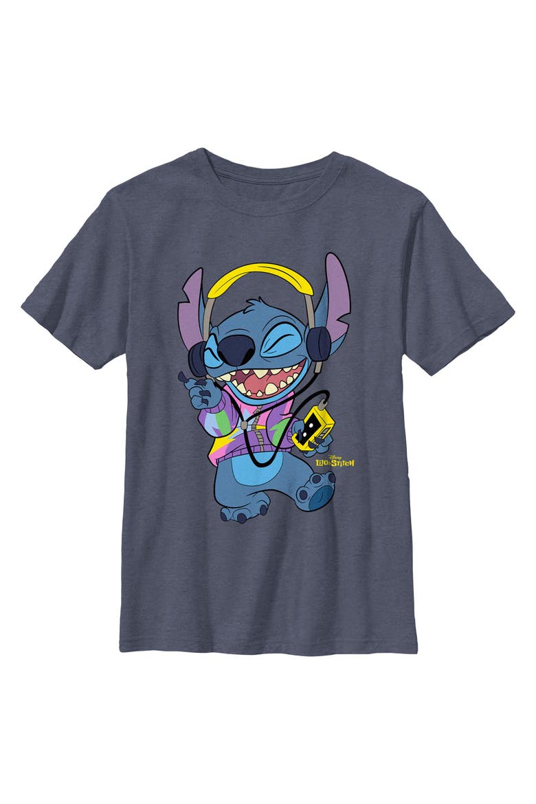 Boy's Lilo & Stitch Cool Headphones Stitch  Graphic T-Shirt, Main, color, Navy Blue Heather