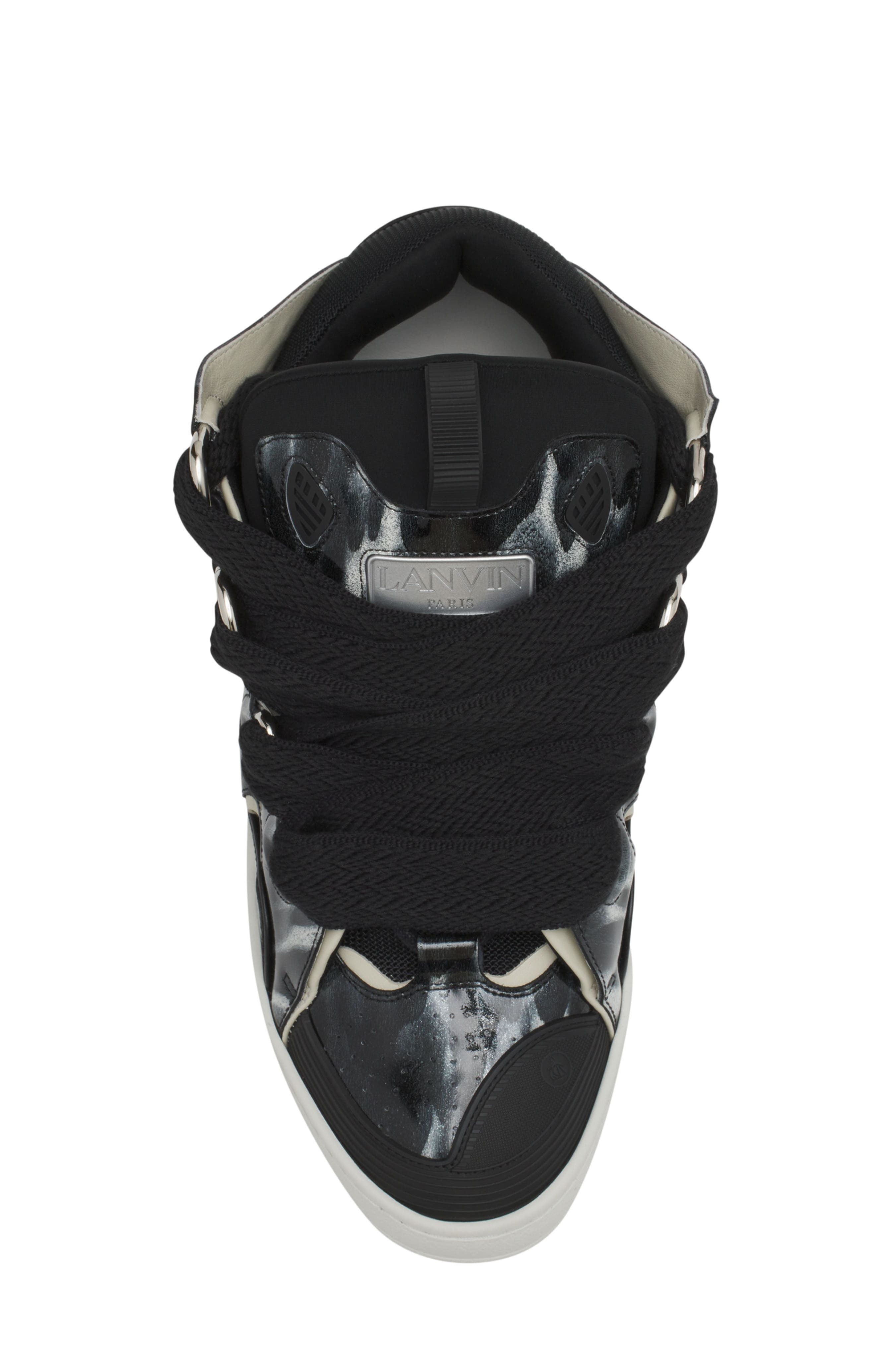 Lanvin Curb Leather Sneakers With Sparkles, Alternate, color, Black/White