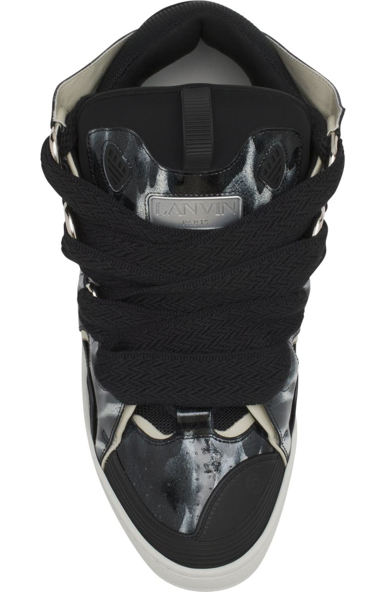 Lanvin Curb Leather Sneakers With Sparkles, Alternate, color, Black/White