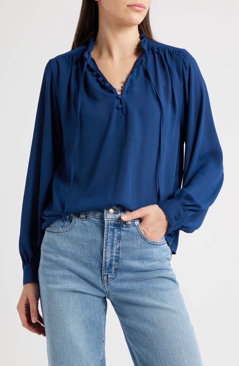 Madewell Shay Long Sleeve Chiffon Top, Main, color, Ink Blue