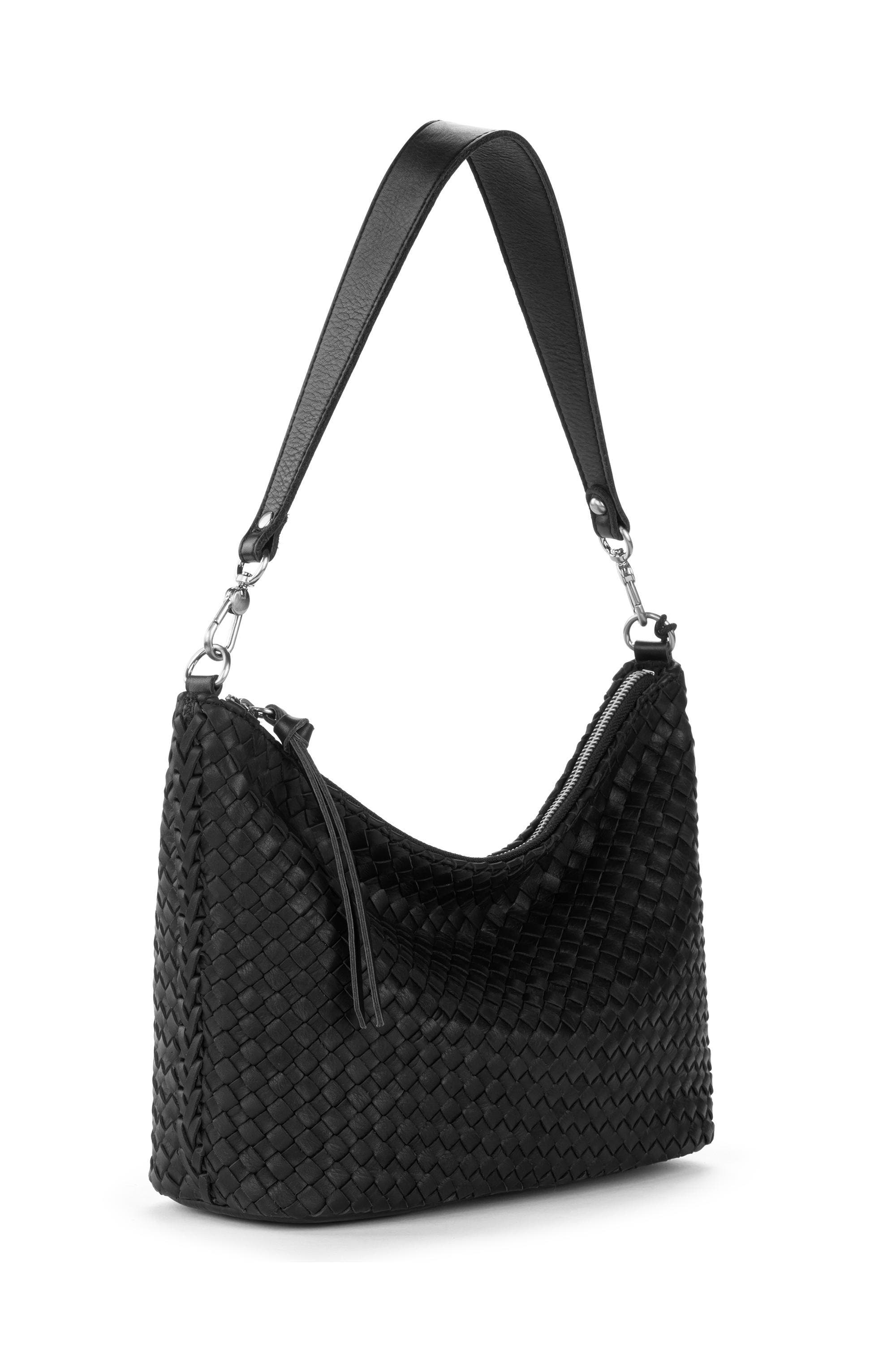 The Sak Juniper Small Hobo Leather Bag, Alternate, color, Woven Black