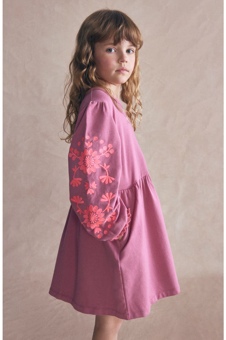 Kids' Embroidered Sleeve Jersey Dress, Alternate, color, SPRING BLOSSOM PINK