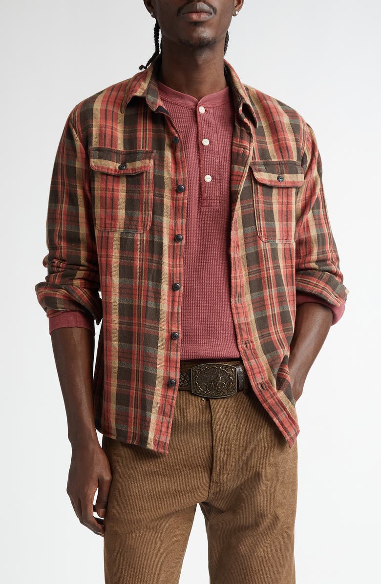 Double RL Plaid Cotton Twill Work Shirt, Main, color, 