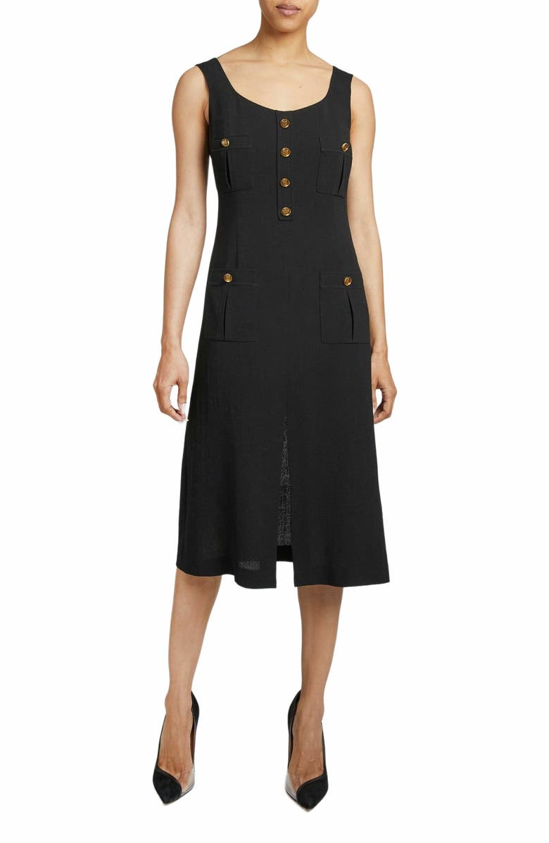 Santorelli Fanny A-Line Sleeveless Dress in Luxury Wool Crepe, Main, color, Black