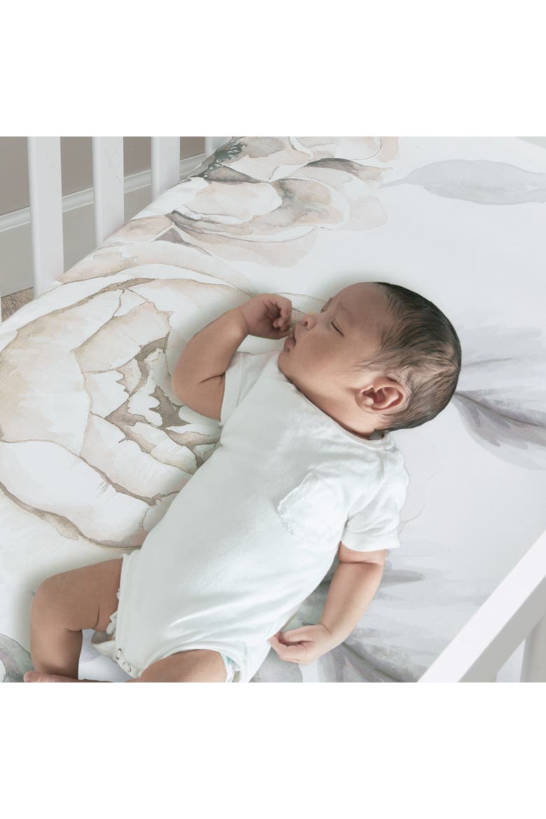 Signature Watercolor Floral Organic Cotton Fitted Crib Sheet, Alternate, color, White Multi